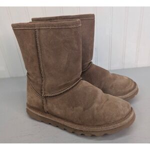 Bearpaw Cozy Boots Suede Sheepskin Lined Kids Brown Winter Warm Cozy Size 4
